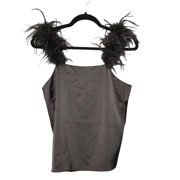 Versona Tops - NWT Flaw Versona Women's M Satin Feather Strap Sleeveless Top Tank Top Black